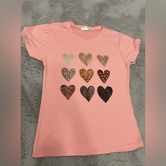 Pink Heart Pattern Kids Shirt - Picture 1 of 4